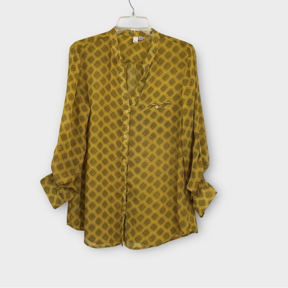 Kut Button Down Chiffon Blouse In Geometric Print… - image 1